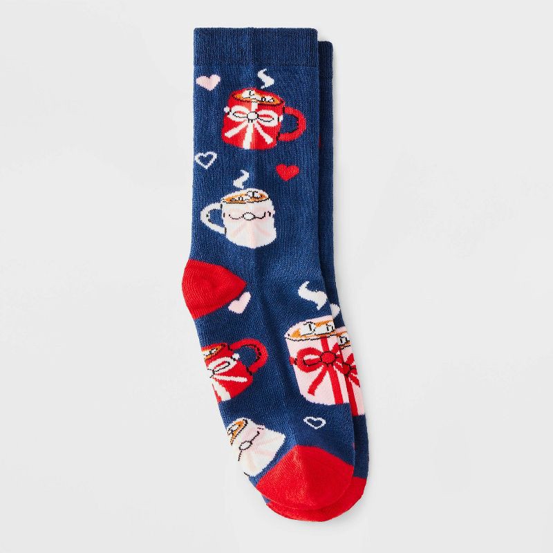 slide 2 of 3, Women's Hot Chocolate Christmas Crew Socks - Navy/Red 4-10, 1 ct