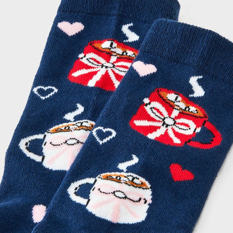 slide 3 of 3, Women's Hot Chocolate Christmas Crew Socks - Navy/Red 4-10, 1 ct