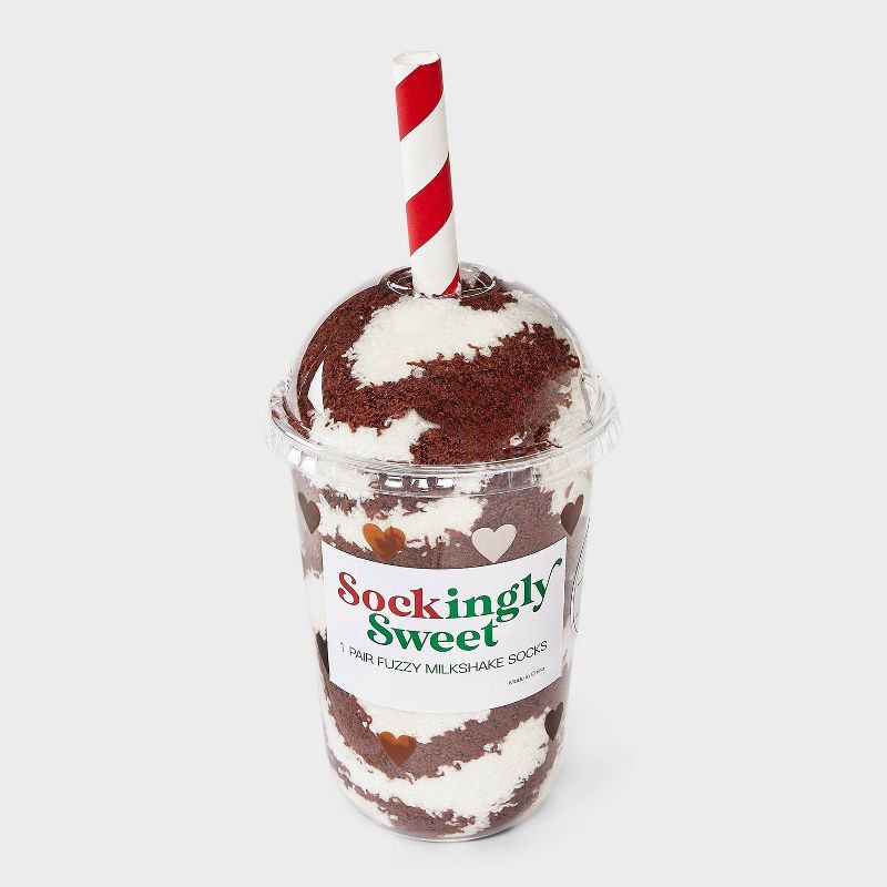 slide 1 of 4, Women's Milkshake Christmas Cozy Crew Socks - Brown/White 4-10, 1 ct