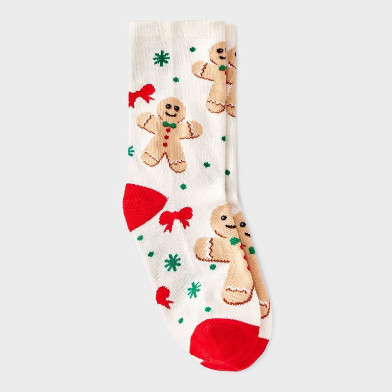slide 2 of 3, Kid's Gingerbread Man Christmas Crew Socks - Ivory/Red/Tan 2-5, 1 ct