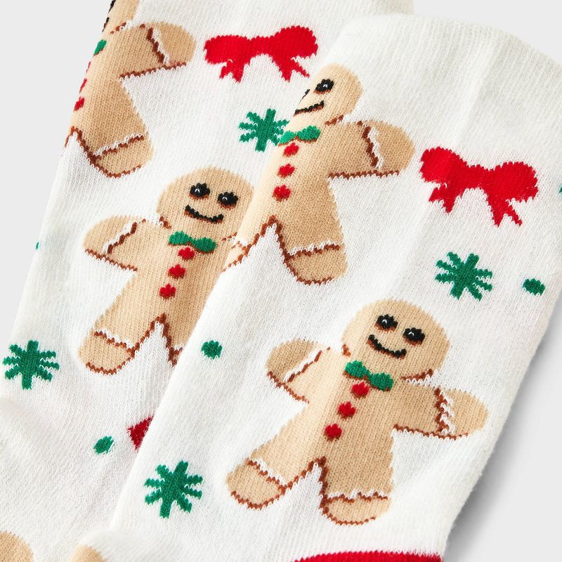 slide 3 of 3, Kid's Gingerbread Man Christmas Crew Socks - Ivory/Red/Tan 2-5, 1 ct