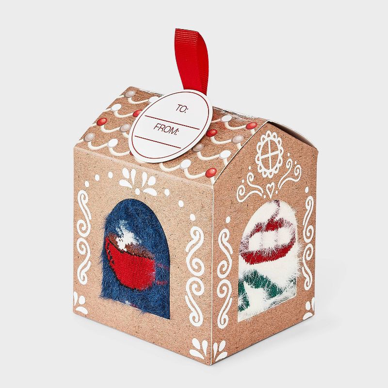 slide 4 of 4, Women's Ski Scene & Fair Isle Christmas 3pk Cozy Crew Socks - Light Blue/Ivory/Navy 4-10, 3 ct