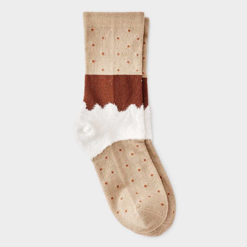 slide 2 of 4, Women's S'mores Christmas Crew Socks - Beige/White 4-10, 1 ct