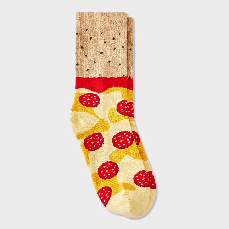 slide 2 of 3, Women's Pizza Christmas Crew Socks - Tan/Yellow/Red 4-10, 1 ct