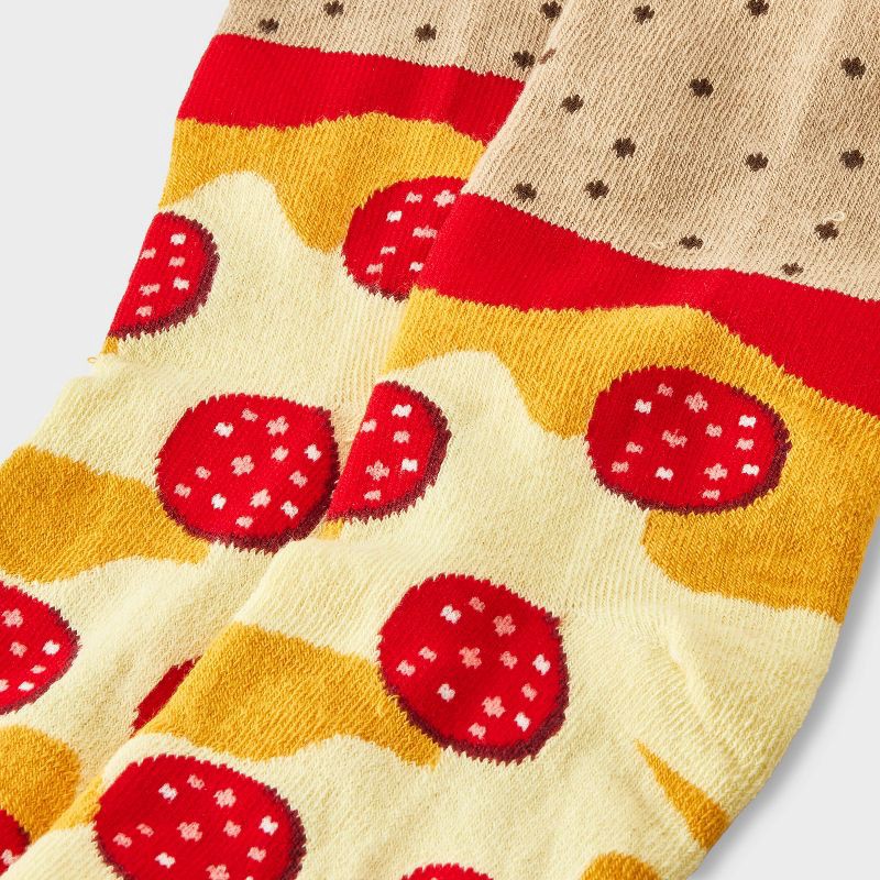 slide 3 of 3, Women's Pizza Christmas Crew Socks - Tan/Yellow/Red 4-10, 1 ct