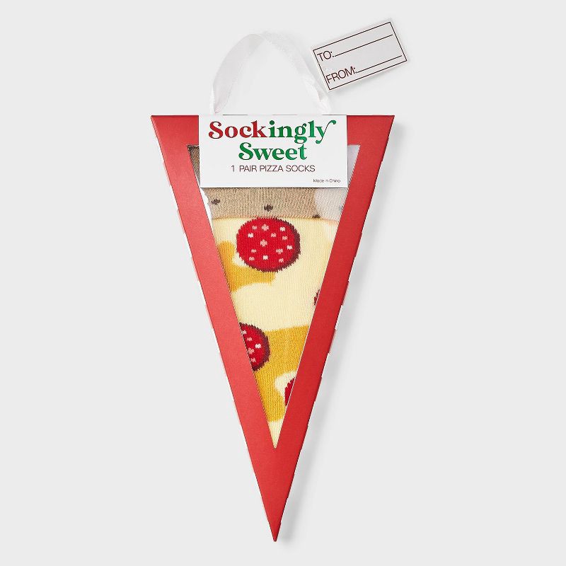slide 1 of 3, Women's Pizza Christmas Crew Socks - Tan/Yellow/Red 4-10, 1 ct