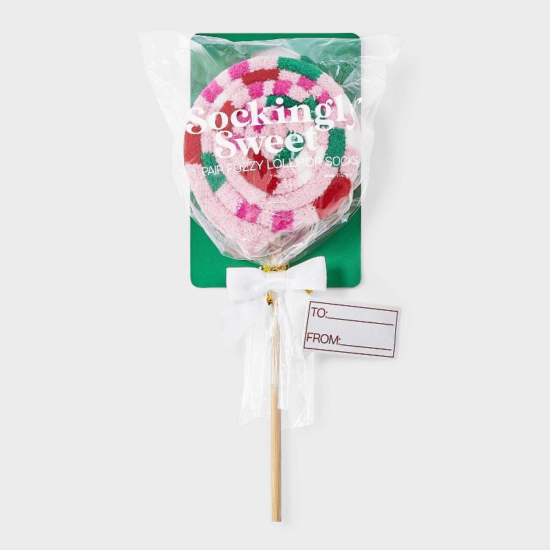 slide 1 of 3, Women's Lollipop Christmas Cozy Crew Socks - Pink 4-10, 1 ct