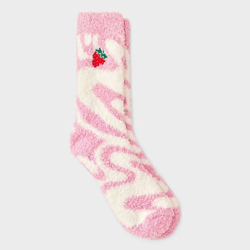 slide 2 of 4, Women's Milkshake Christmas Cozy Crew Socks - Pink/White 4-10, 1 ct