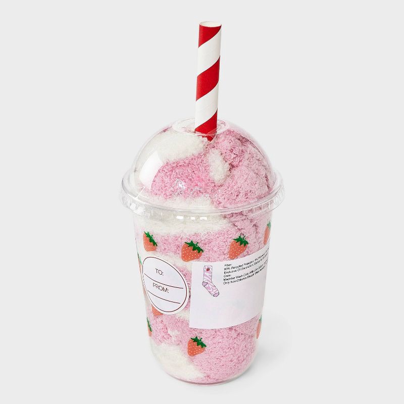 slide 4 of 4, Women's Milkshake Christmas Cozy Crew Socks - Pink/White 4-10, 1 ct
