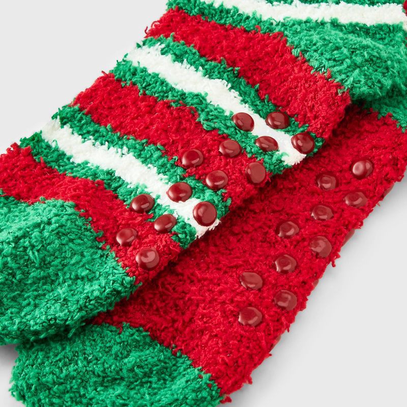 slide 3 of 3, Kid's Embroidered Pizza Christmas Tree 2pk Cozy Ankle Socks with Grippers - Red/Green/Ivory 2-5, 2 ct
