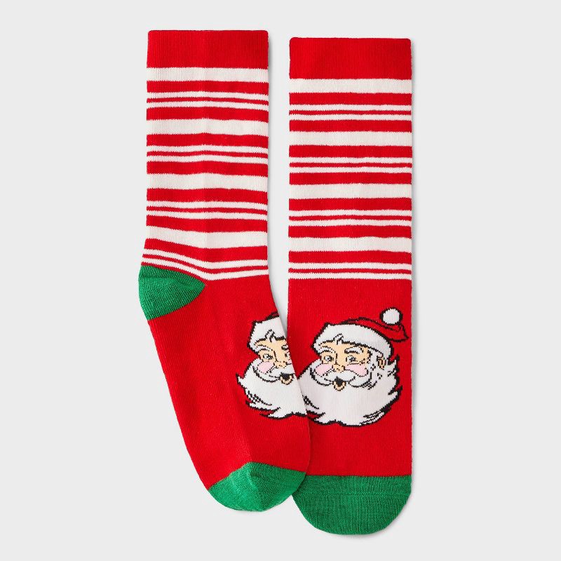 slide 2 of 3, Women's Santa Striped Christmas Crew Socks - Red/Ivory/Green 4-10, 1 ct