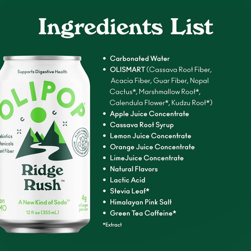 slide 5 of 6, OLIPOP Ridge Rush Soda - 4ct/12 fl oz Cans, 4 ct; 12 fl oz