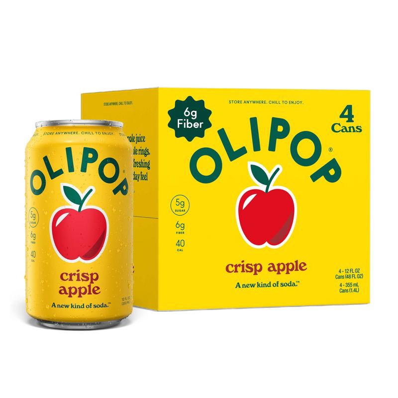 slide 1 of 8, OLIPOP Crisp Apple Soda - 4ct/12 fl oz Cans, 4 ct; 12 fl oz