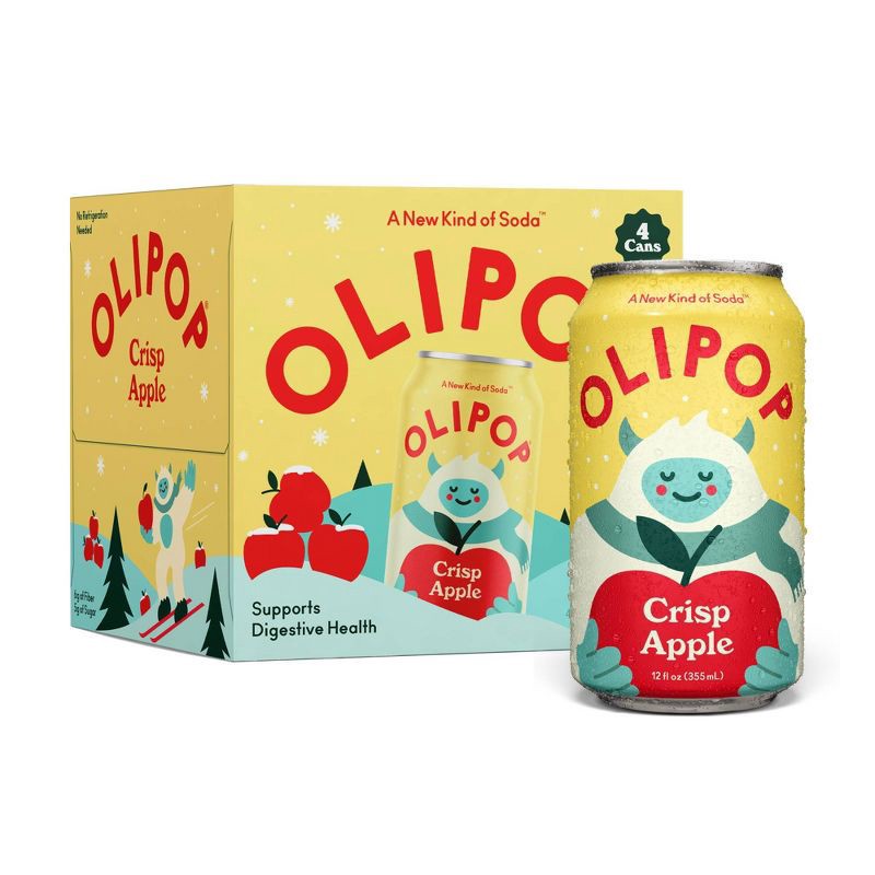 slide 1 of 7, OLIPOP Crisp Apple Soda - 4ct/12 fl oz Cans, 4 ct; 12 fl oz