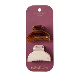 scunci scünci | lüxe No-Slip Grip Mini Classic Claw Clips - Tort & Sand - 2pcs: For All Hair Types, Hair Styling
