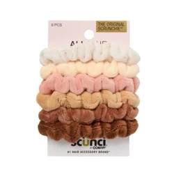 scunci scünci Mini Plush Scrunchies - Neutrals - All Hair - 6pcs: Hair Styling, Elastic, Polyester