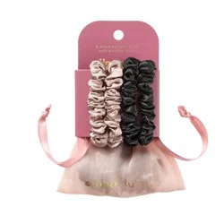 scunci scünci | lüxe Mini Satin Ruched Scrunchies with Storage Bag - 6pcs: For All Hair Types, Includes Elastic