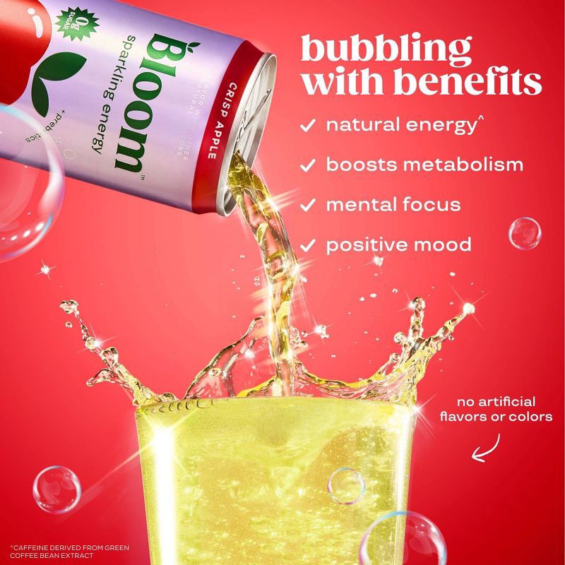 slide 3 of 11, BLOOM NUTRITION Bloom Crisp Apple Energy Drink - 12 fl oz Can, 12 fl oz