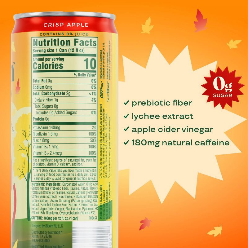 slide 4 of 11, BLOOM NUTRITION Bloom Crisp Apple Energy Drink - 12 fl oz Can, 12 fl oz