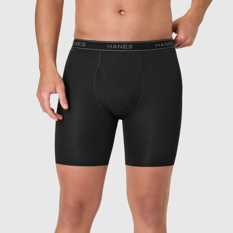 slide 3 of 8, Hanes Men's Performance Stretch Boxer Briefs - Black/Gray L, 1 ct