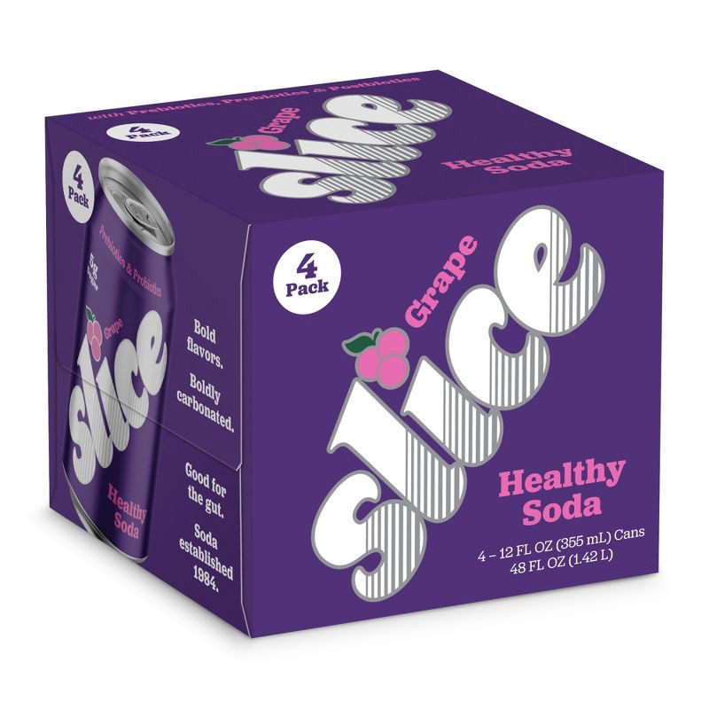 slide 1 of 9, Slice Grape Healthy Soda - 12 fl oz Cans/4pk, 4 ct; 12 fl oz