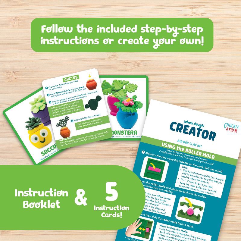 slide 5 of 8, Chuckle & Roar Whoa Dough Slide & Shape Plant Creator Air Dry Clay Kit with Roller Mold System 10 Colors Ages 5+, 1 ct