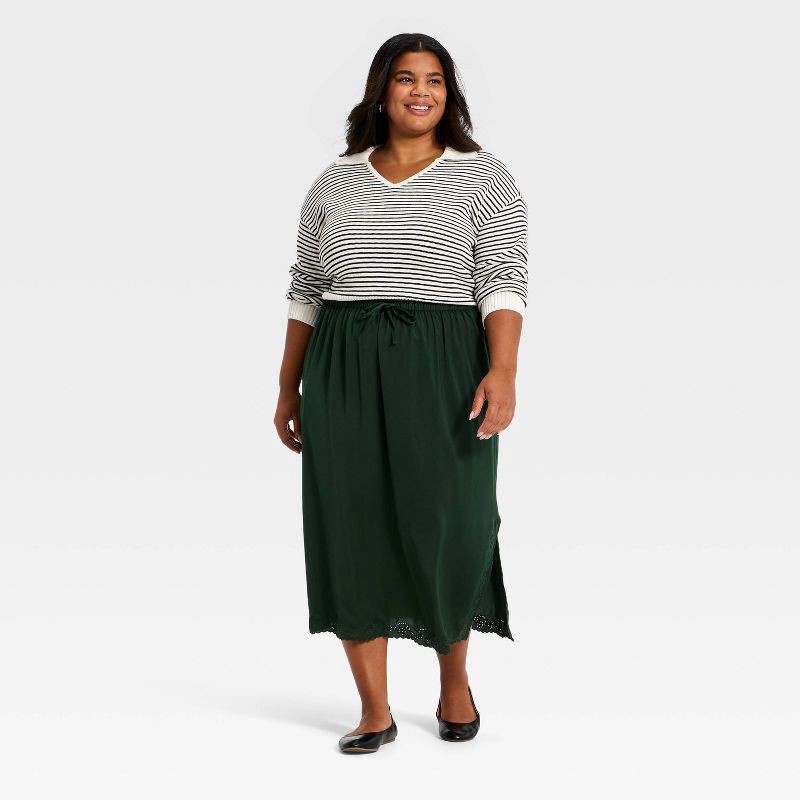 slide 3 of 3, Women's Cutwork Midi A-Line Skirt - Universal Thread™ Dark Green XXL, 1 ct
