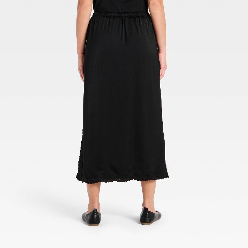 slide 2 of 3, Women's Cutwork Midi A-Line Skirt - Universal Thread™ Black L, 1 ct