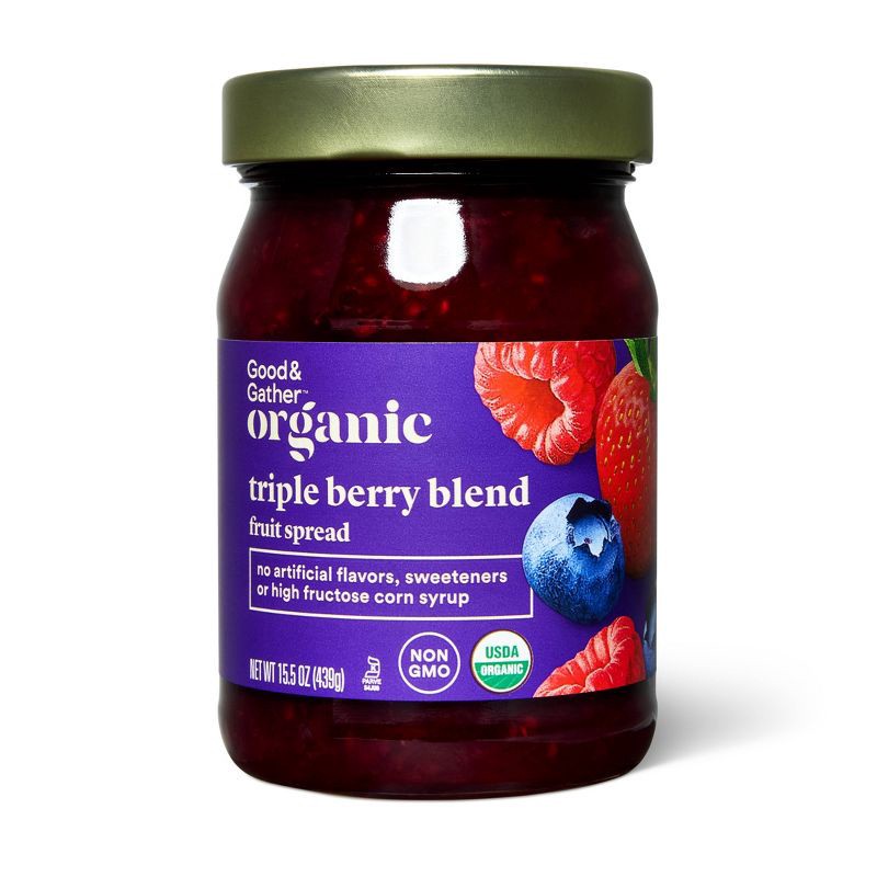slide 1 of 3, Organic Triple Berry Blend Fruit Spread - 15.5oz - Good & Gather™, 15.5 oz