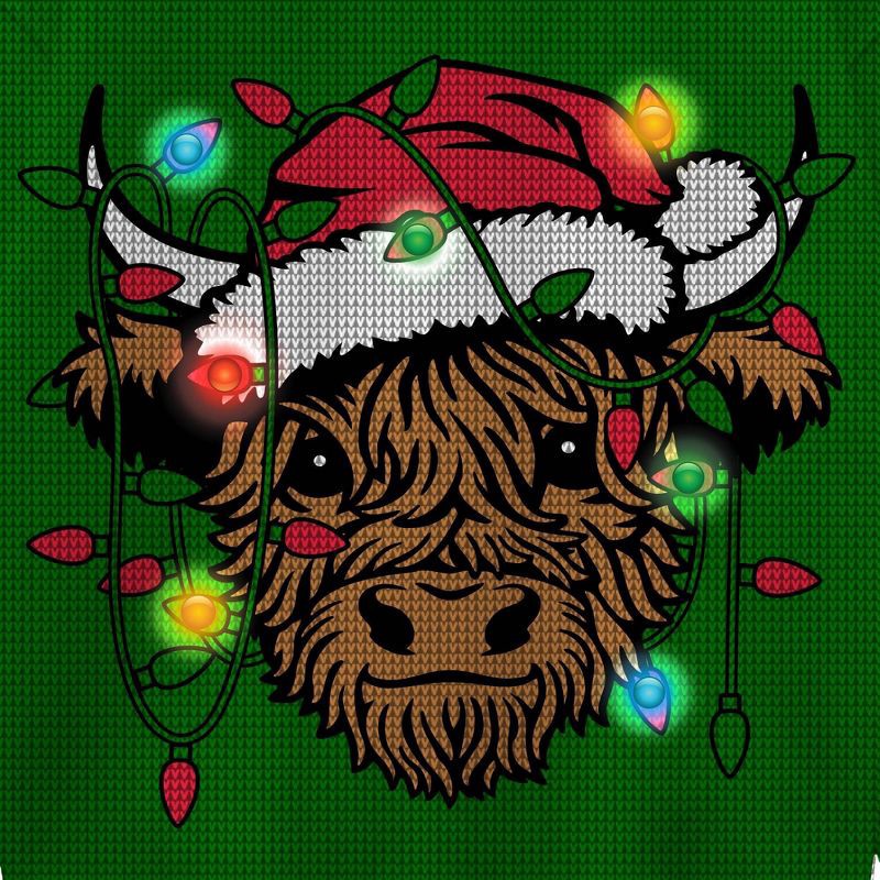 slide 3 of 3, FRZ Men's Highland Cow Light Up Sweater - Green S, 1 ct