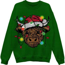 FRZ Men's Highland Cow Light Up Sweater - Green XL