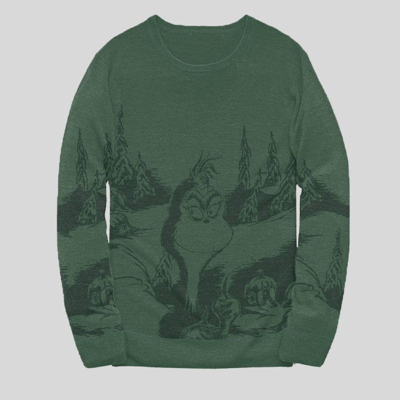 slide 1 of 4, Men's Dr. Seuss The Grinch Scenic Sweater - Forest Green XL, 1 ct