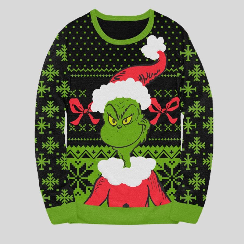 slide 1 of 4, Men's Dr. Seuss The Grinch Sweater - Green/Black XXL, 1 ct