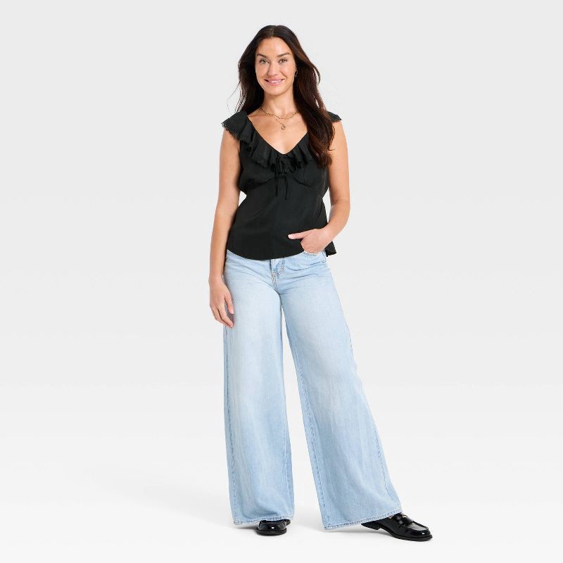 slide 2 of 3, Women's Ruffle Sleeve Lace Blouse - Universal Thread™ Black L, 1 ct