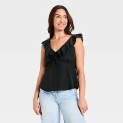 Women's Ruffle Sleeve Lace Blouse - Universal Thread™ Black L