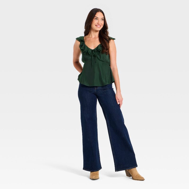 slide 3 of 3, Women's Ruffle Sleeve Lace Blouse - Universal Thread™ Dark Green S, 1 ct