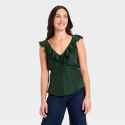 Women's Ruffle Sleeve Lace Blouse - Universal Thread™ Dark Green S