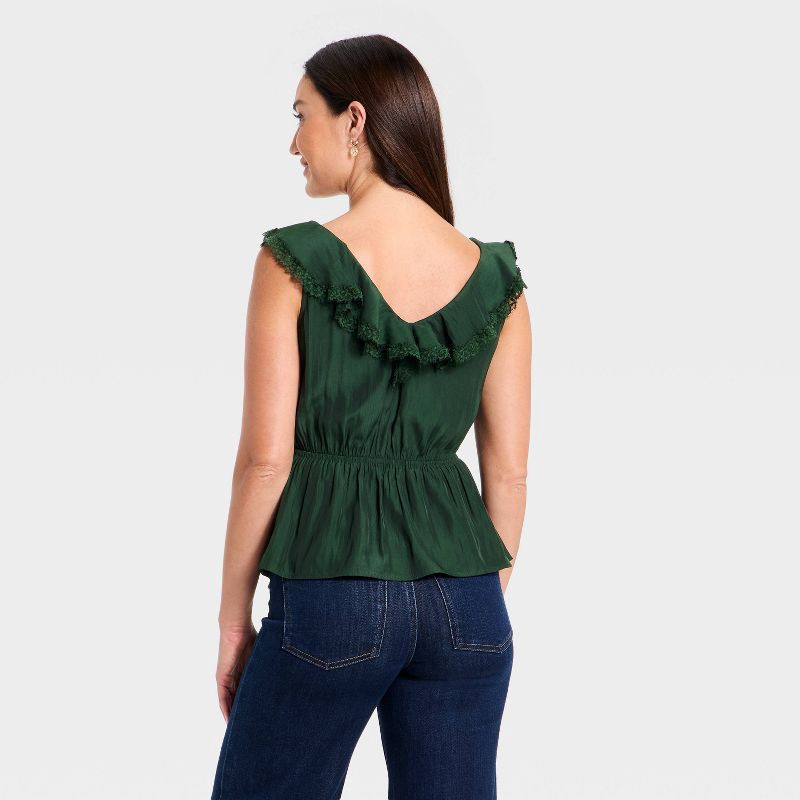 slide 2 of 3, Women's Ruffle Sleeve Lace Blouse - Universal Thread™ Dark Green L, 1 ct