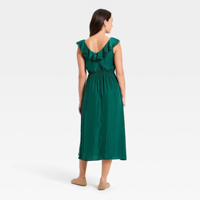 slide 3 of 3, Women's Ruffle Lace Midi A-Line Dress - Universal Thread™ Dark Green S, 1 ct