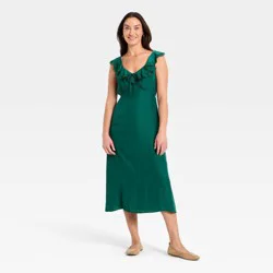 Women's Ruffle Lace Midi A-Line Dress - Universal Thread™ Dark Green M