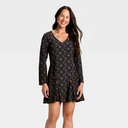 Women's Bell Long Sleeve Godet Mini A-Line Dress - Universal Thread™ Navy Blue Floral S