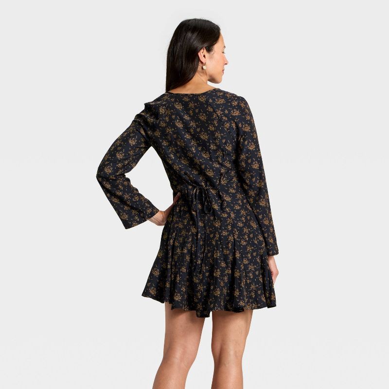 slide 2 of 3, Women's Bell Long Sleeve Godet Mini A-Line Dress - Universal Thread™ Navy Blue Floral XL, 1 ct
