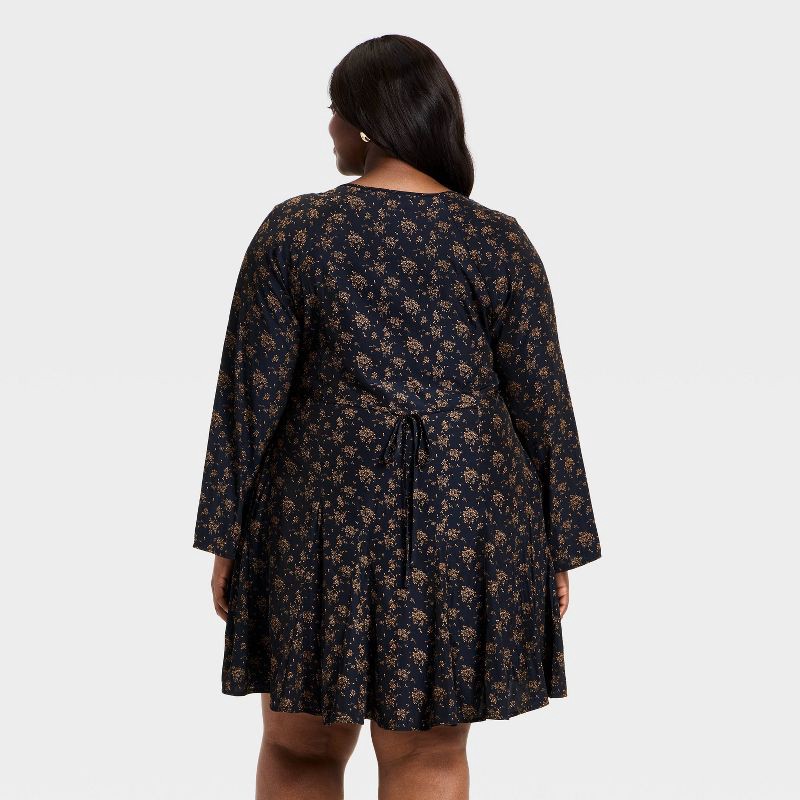 slide 2 of 3, Women's Bell Long Sleeve Godet Mini A-Line Dress - Universal Thread™ Navy Blue Floral XXL, 1 ct