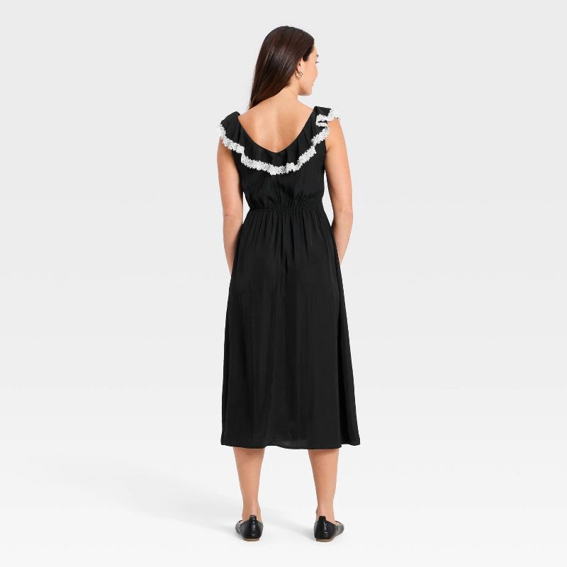 slide 3 of 3, Women's Ruffle Lace Midi A-Line Dress - Universal Thread™ Black/White M, 1 ct