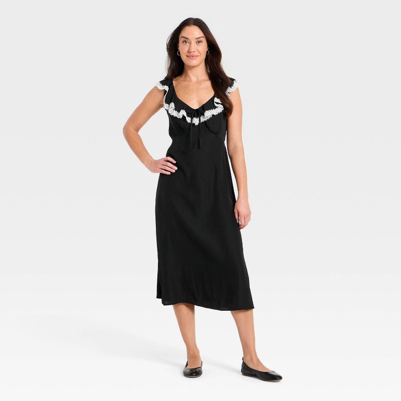 slide 2 of 3, Women's Ruffle Lace Midi A-Line Dress - Universal Thread™ Black/White XL, 1 ct
