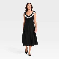 Women's Ruffle Lace Midi A-Line Dress - Universal Thread™ Black/White XL