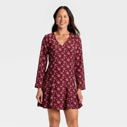Women's Bell Long Sleeve Godet Mini A-Line Dress - Universal Thread™ Burgundy Floral XS