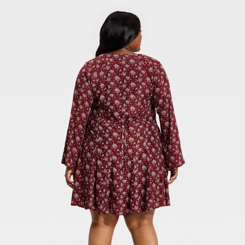 slide 2 of 3, Women's Bell Long Sleeve Godet Mini A-Line Dress - Universal Thread™ Burgundy Floral XXL, 1 ct