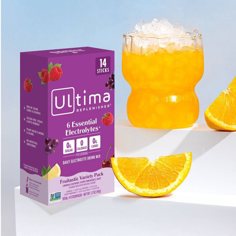 slide 2 of 8, Ultima Replenisher Daily Hydration Electrolyte Stick Packs - Fruitastic Variety Pack - 1.7oz/14ct, 1.7 oz, 14 ct