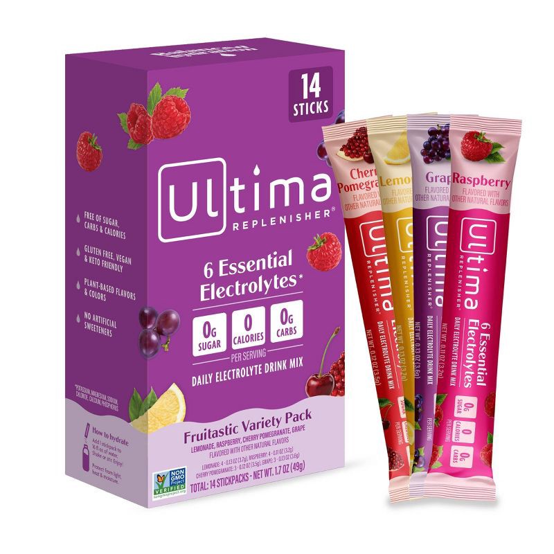 slide 1 of 8, Ultima Replenisher Daily Hydration Electrolyte Stick Packs - Fruitastic Variety Pack - 1.7oz/14ct, 1.7 oz, 14 ct